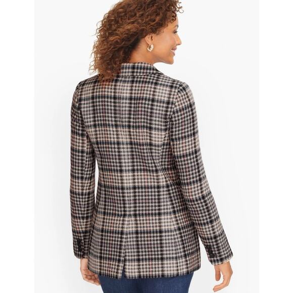 Talbots Herringbone Plaid Double Breasted Blazer Academia Career Preppy Size 8 - Picture 4 of 16